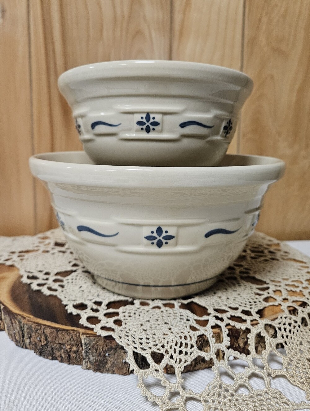 Longaberger Toleware Set Of 2 Blue Heritage Mixing Bowls Set 6" & 8"